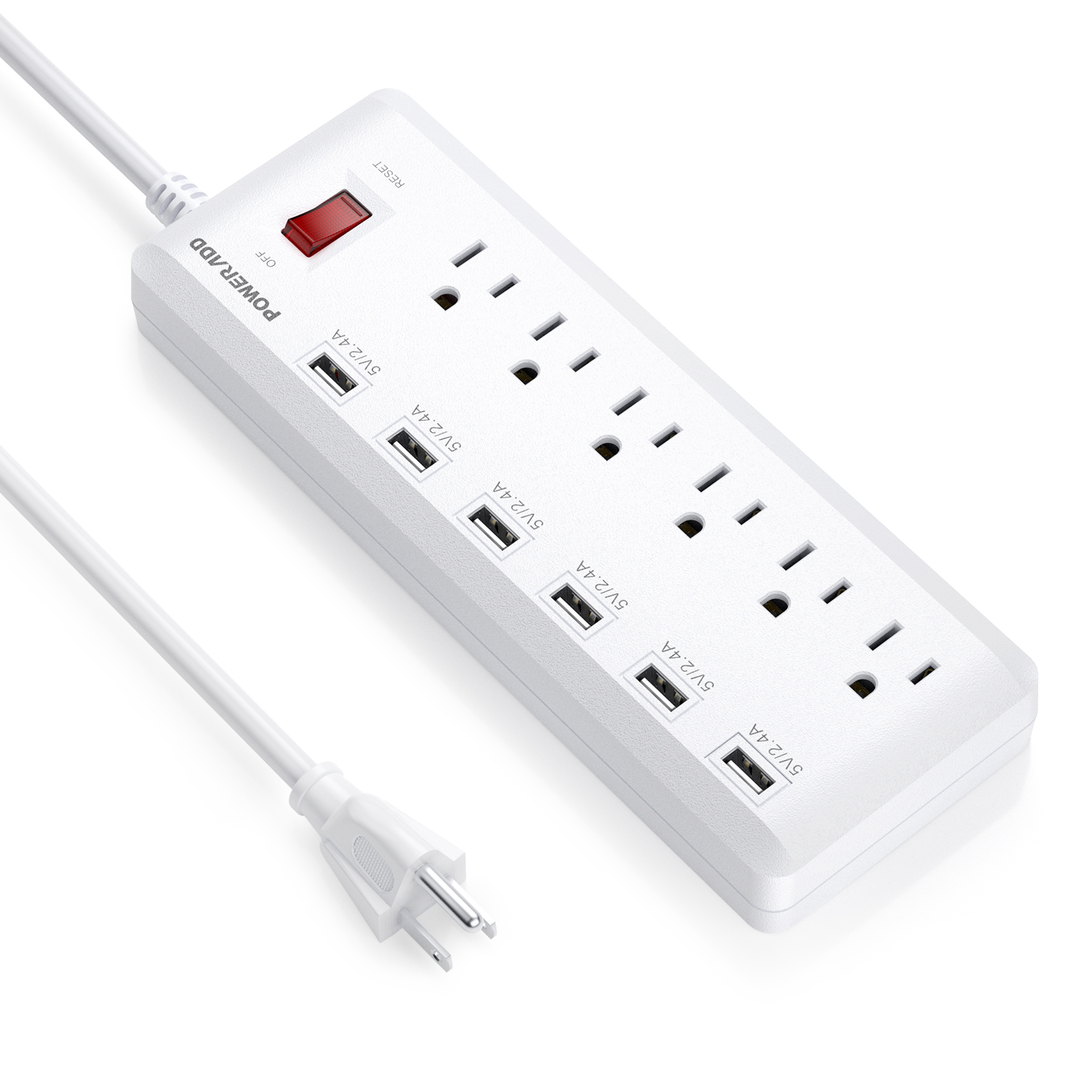 Poweradd Power Strip 6 Outlets 6 Smart USB Charging Ports Surge Protector